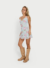 Sandia Lace Trim Mini Dress Blue Floral