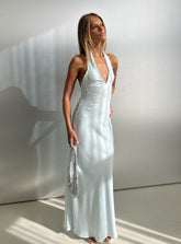 Strawberry Clouds Hotstone Satin Maxi Dress Icy Blue