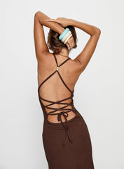 Pasita Halter Tie Up Maxi Dress Chocolate