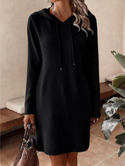 Drawstring Hooded Long Sleeve Mini Dress