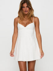 Dearly Embroidered Mini Dress White