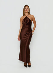 Yazmeina Halter Keyhole Maxi Dress Brown