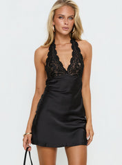 Nataliana Lace Halter Mini Dress Black