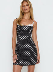 Renaissance Corset Lace Mini Dress Black / White Polka Dot