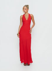 Luannie Halter Scarf Tie Maxi Dress Red