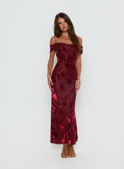 Green Gables Burnout Maxi Dress Burgundy