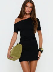 Avriana Off Shoulder T-Shirt Mini Dress Black