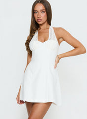 Josanna Crochet Halter Mini Dress White