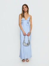 Normanby V Neck Tie Detail Maxi Dress Blue