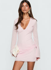 Joya Long Sleeve Plunge Mini Dress Pink