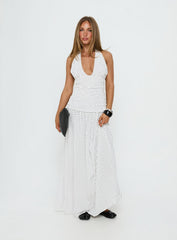 Millen Gathered Waist Halter Maxi Dress White Polka Dot