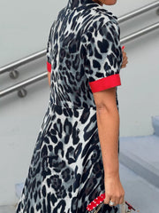 Leopard Print Button-Down Dress with Contrast Trim