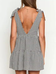 Gingham Tie-Shoulder Mini Dress