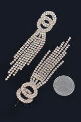 Outshining Rhinestone Gold Tassel Drop Earrings