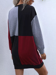 Color Block Casual Long Sleeve Mini Dress