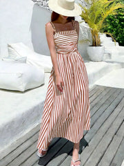 Striped Spaghetti Strap Casual Maxi Dress