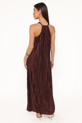 Melody Plisse Halter Maxi Dress - Brown