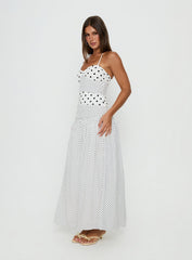 Marguerite Halter Maxi Dress White Polka Petite