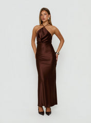 Yazmeina Halter Keyhole Maxi Dress Brown