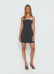 Renaissance Corset Lace Mini Dress Black / White Polka Dot
