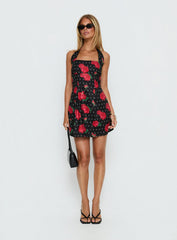 Rosamie Halter Mini Dress Black Polka Floral
