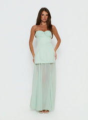 Flashy Sheer Chiffon Strapless Maxi Dress Green