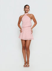 Eurythmic Scarf Halter Mini Dress Pink Jacquard