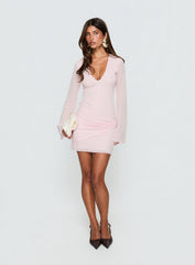 Joya Long Sleeve Plunge Mini Dress Pink