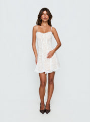 Edora Lace Pleat Mini Dress White