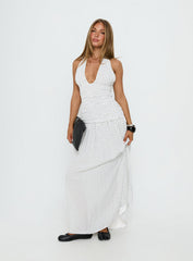 Millen Gathered Waist Halter Maxi Dress White Polka Dot