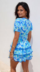 Solira Floral Tiered Mini Romper Dress - Blue