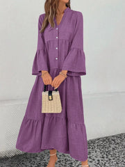Ruffle Hem Button Front Tiered Dress