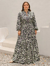 Plus Size Floral Print Long Sleeve Tiered Maxi Dress