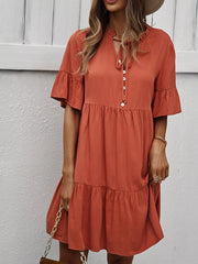Boho Ruffle Sleeve Button Down Tiered Mini Dress