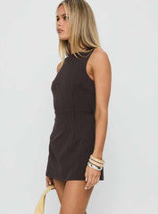 Yumiko Romper Brown Pinstripe Petite