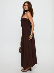 Odela Strapless Scarf Drop Waist Maxi Dress Chocolate