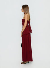 Odela Strapless Scarf Drop Waist Maxi Dress Cherry