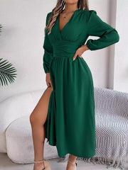 Slit Balloon Sleeve Midi Dress