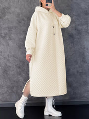 Textured Knit Hoodie Dress with Side Slit