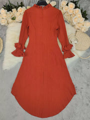 Ruffled High-Low Long Sleeve Dress