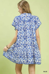 Umgee Abstract Print Babydoll Mini Dress
