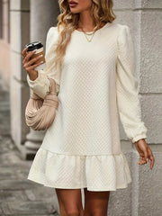 Puff Sleeve Ruffle Hem Mini Dress