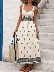 Printed Wide Strap Midi Dress