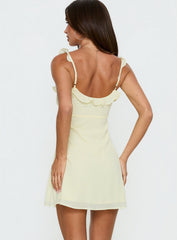 Dewdrops Chiffon Frill Mini Dress Yellow
