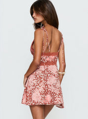 Orithia Lace Trim Romper Red / Pink Leopard