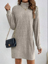 Casual Ribbed Turtleneck Long Sleeve Mini Dress