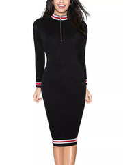 Striped Long Sleeve Bodycon Midi Dress