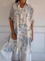 Full Size Floral Print Button-Up Shirt Dress Plus Size