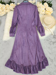 Velvet Ruffle Slit Midi Dress
