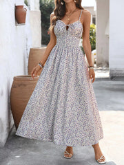 Floral Print Shirred Cami Maxi Dress